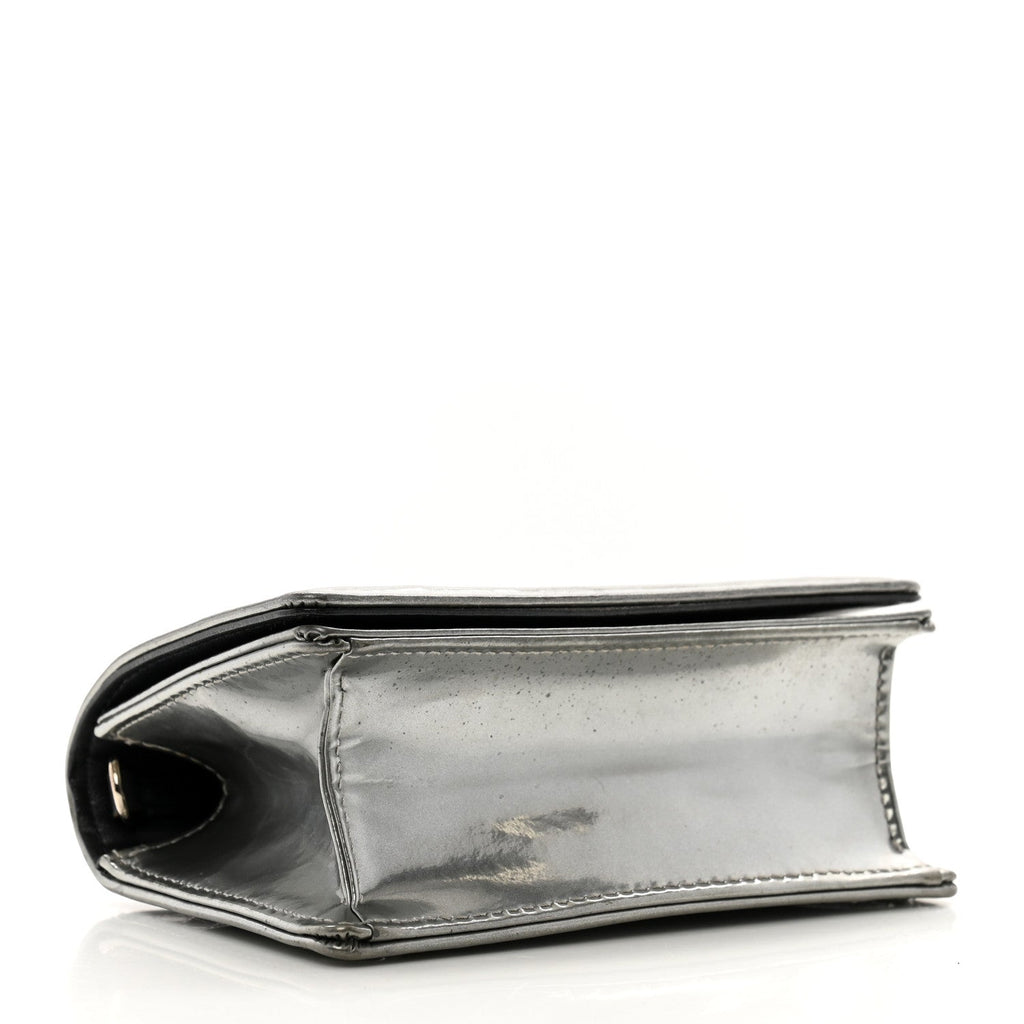 Christian Dior Metallic Patent Micro-Cannage Baby Diorama Flap Bag Silver