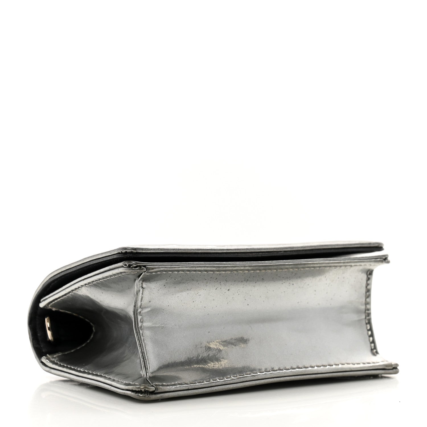 Christian Dior Metallic Patent Micro-Cannage Baby Diorama Flap Bag Silver