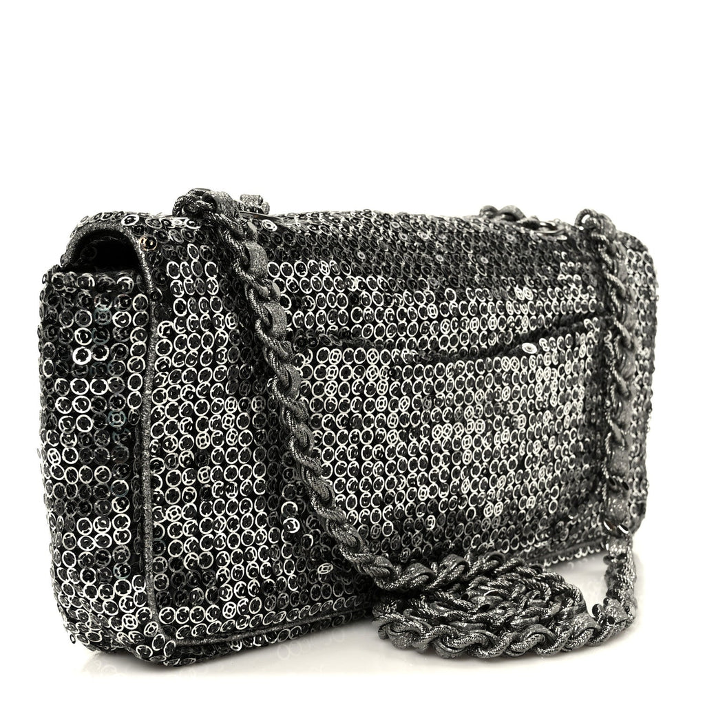 Chanel Sequin East West Flap Dark Silver