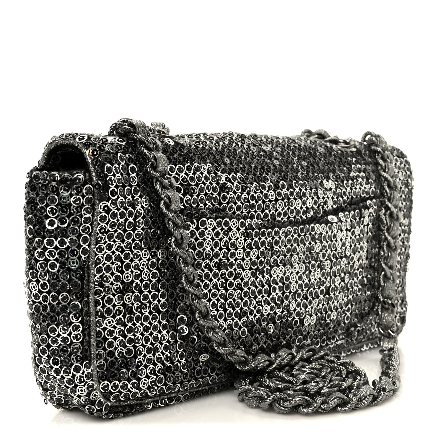 Chanel Sequin East West Flap Dark Silver