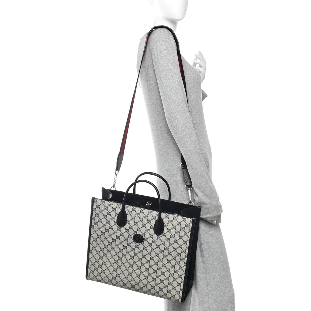 Gucci GG Supreme Monogram Azalea Calfskin Medium Retro Interlocking G Tote Bag Beige Blue