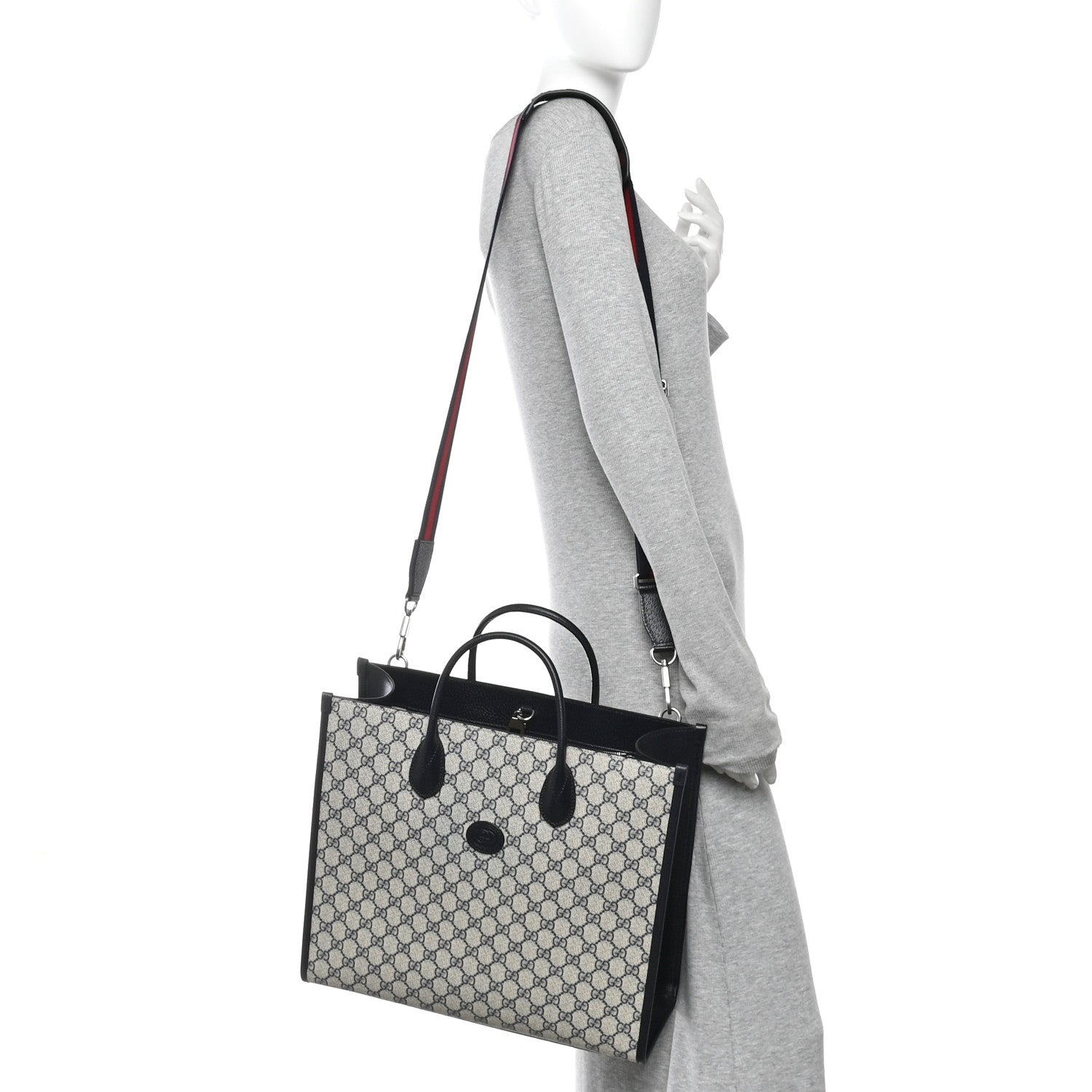 Gucci GG Supreme Monogram Azalea Calfskin Medium Retro Interlocking G Tote Bag Beige Blue