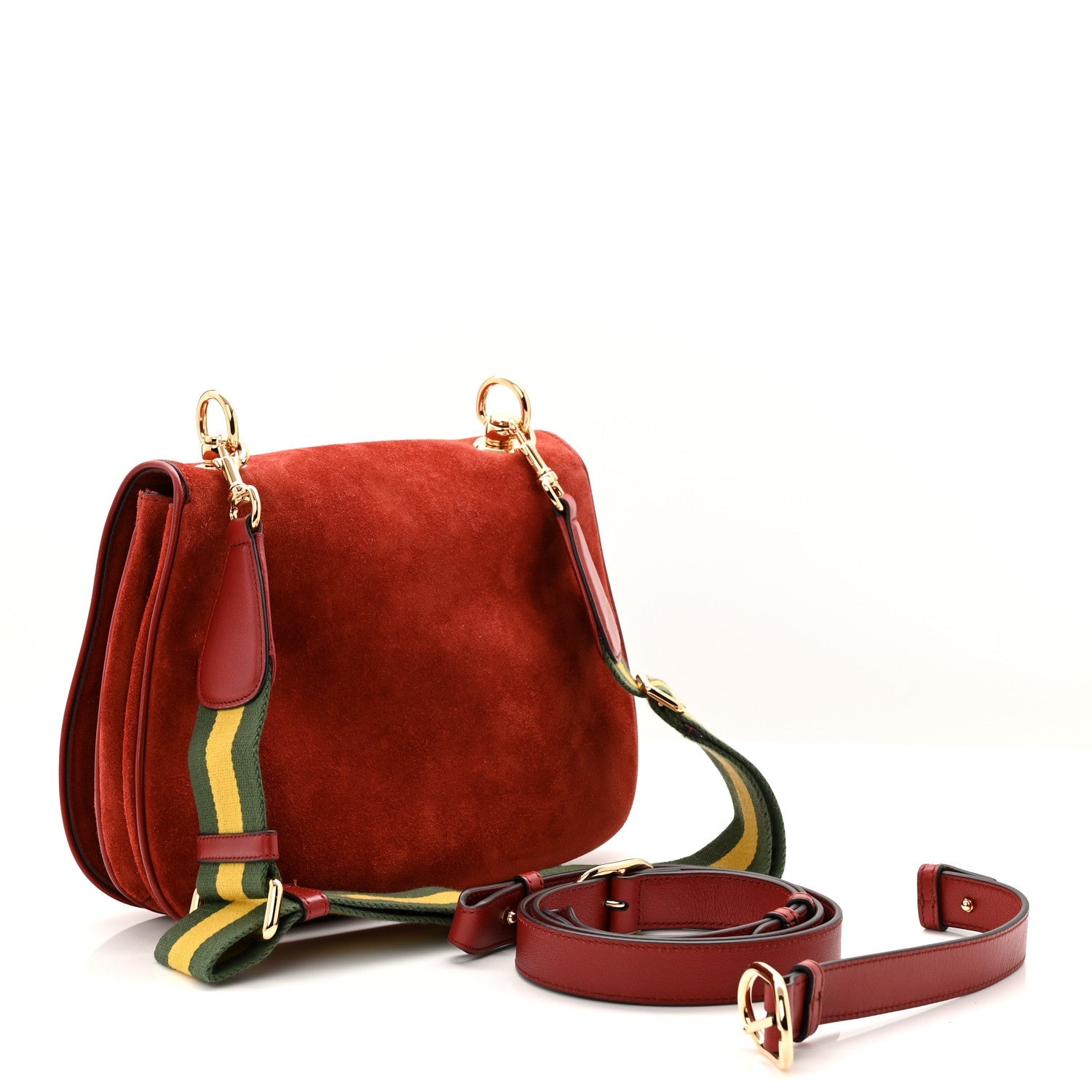 Gucci Suede Talco Roxy Calfskin Web Medium Blondie Shoulder Flap Bag Blondie Red