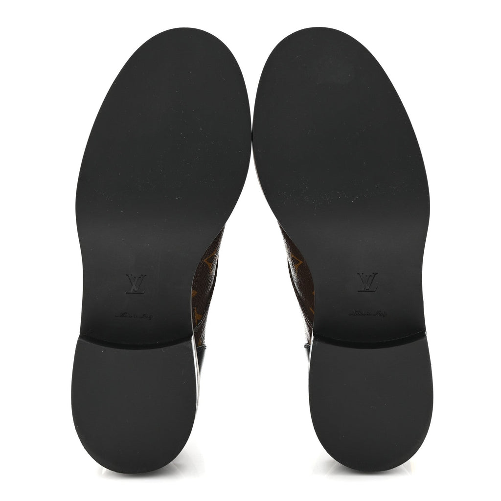 Louis Vuitton Calfskin Monogram Wonderland Flat Ranger Boots 36.5 Black