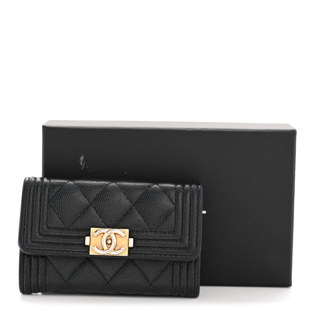 Caviar Quilted Boy Flap Card Holder Black