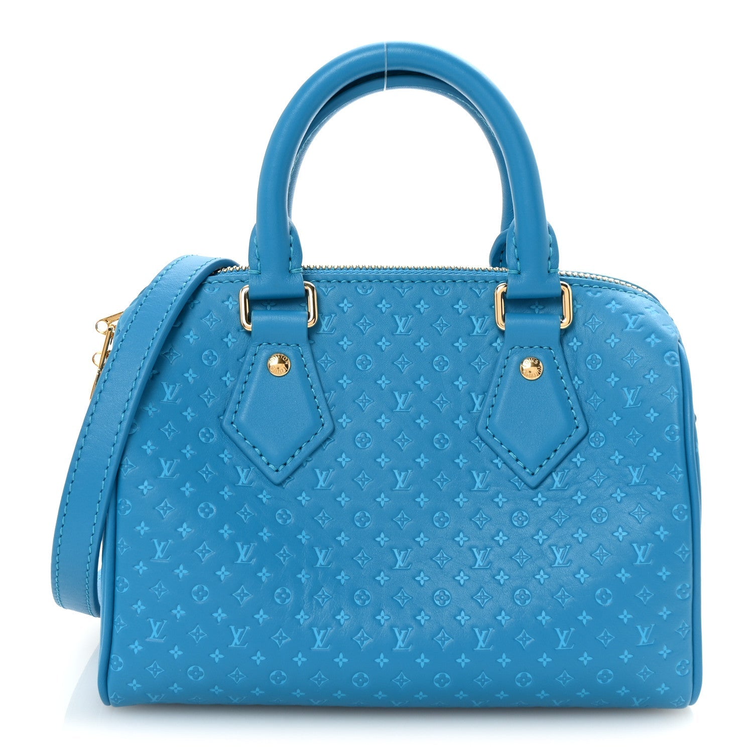 Louis Vuitton Calfskin Nanogram Embossed Speedy Bandouliere 20 Blue