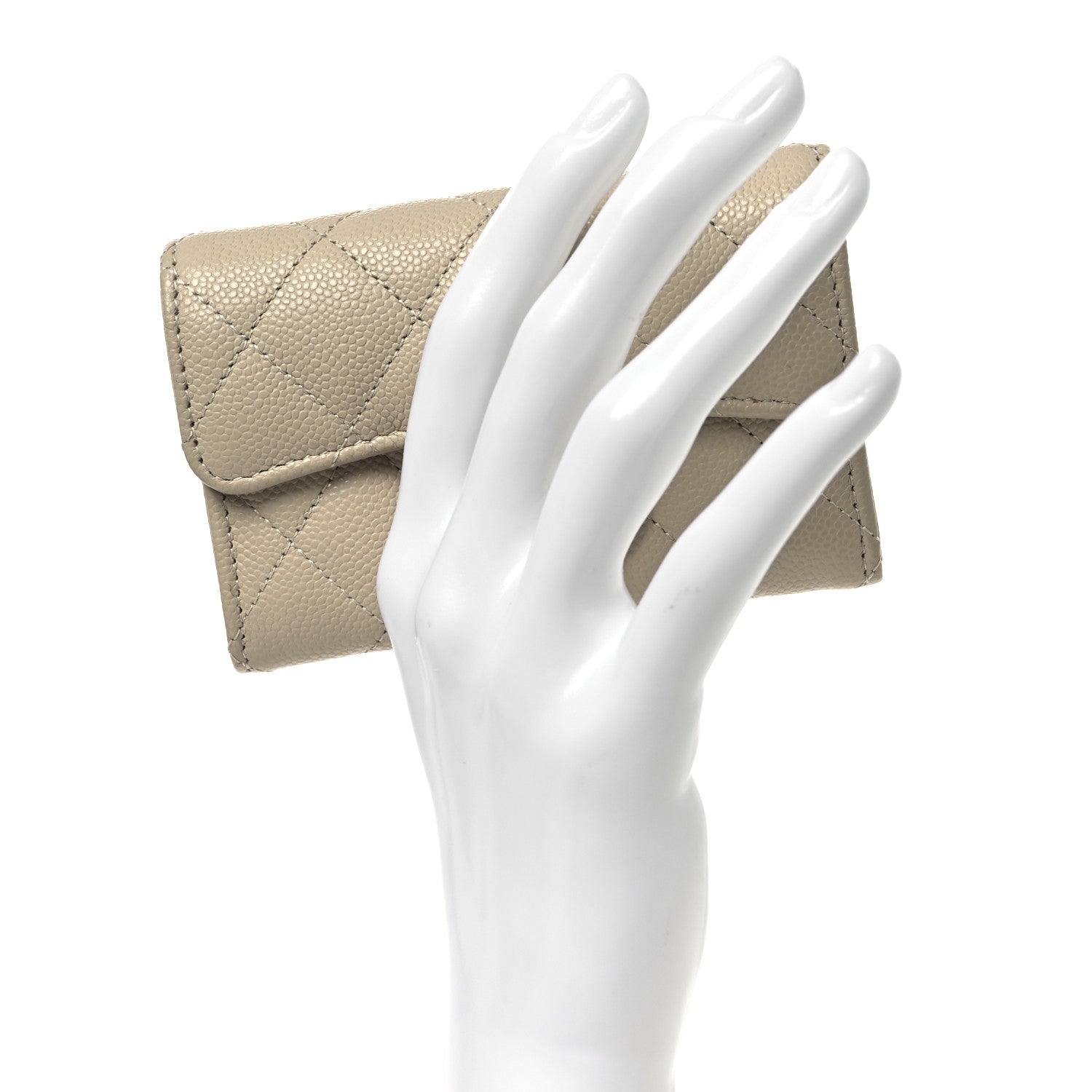 Caviar Quilted Flap Card Holder Wallet Beige