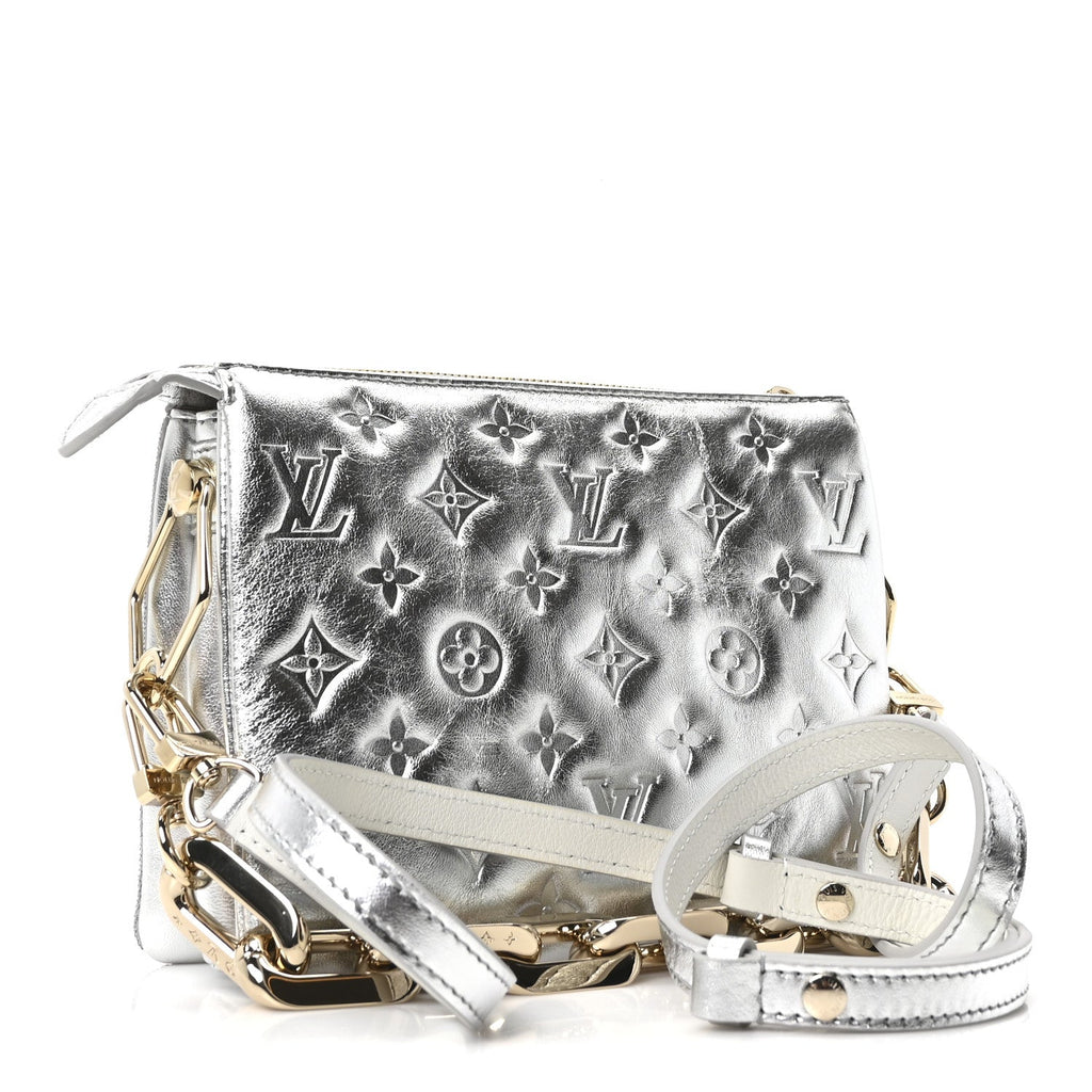 Louis Vuitton Satin Sequin Embroidered Monogram Coussin BB Silver