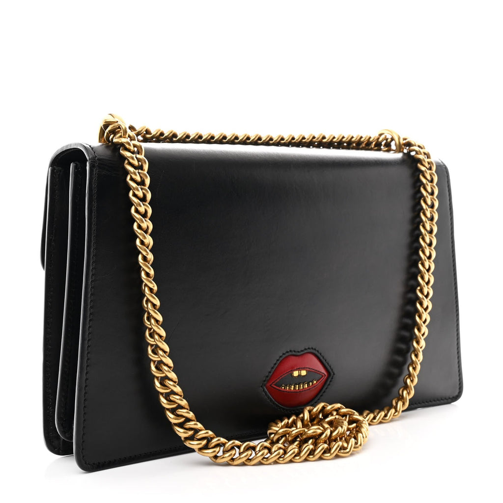 Gucci Knight Calfskin Malaga Kid Heart Medium GG Marmont Chain Handle Bag Black Hibiscus Red Multicolor