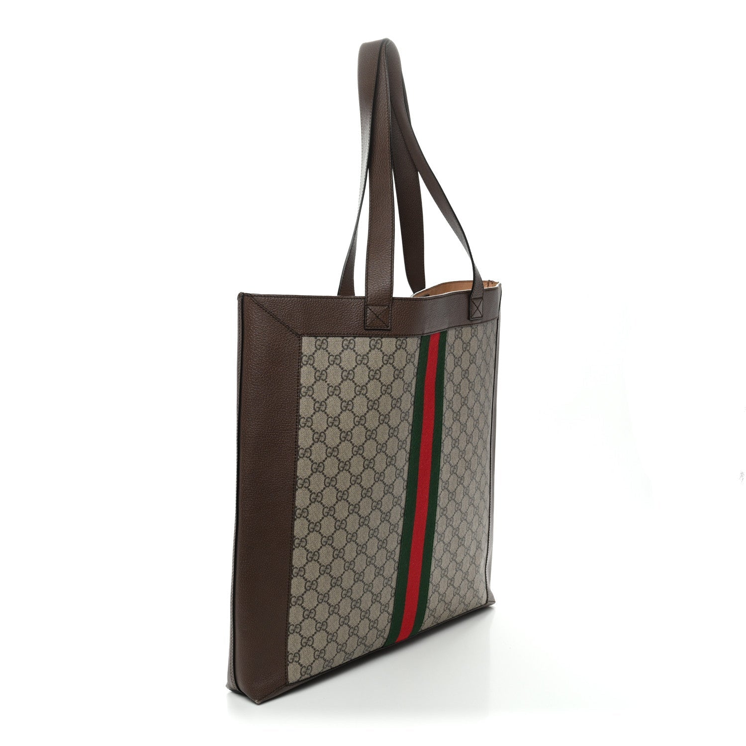 Gucci GG Supreme Monogram Web Large Ophidia Vertical Shopping Tote Brown