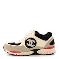 Mesh Suede Calfskin Grained Calfskin Womens CC Sneakers 38.5 White Black Pink