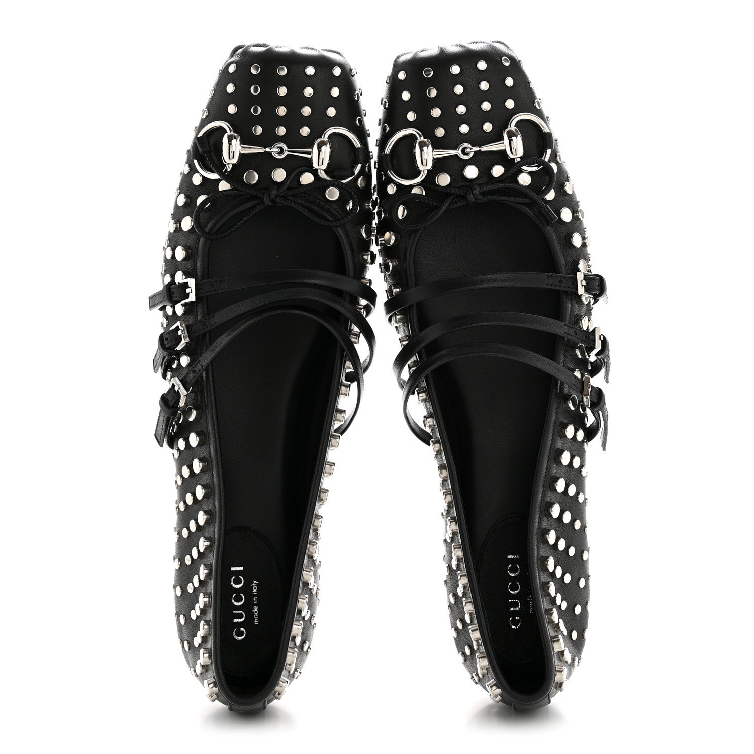 Gucci Nappa Carmaque Studded Horsebit Ballet Flats 39.5 Black