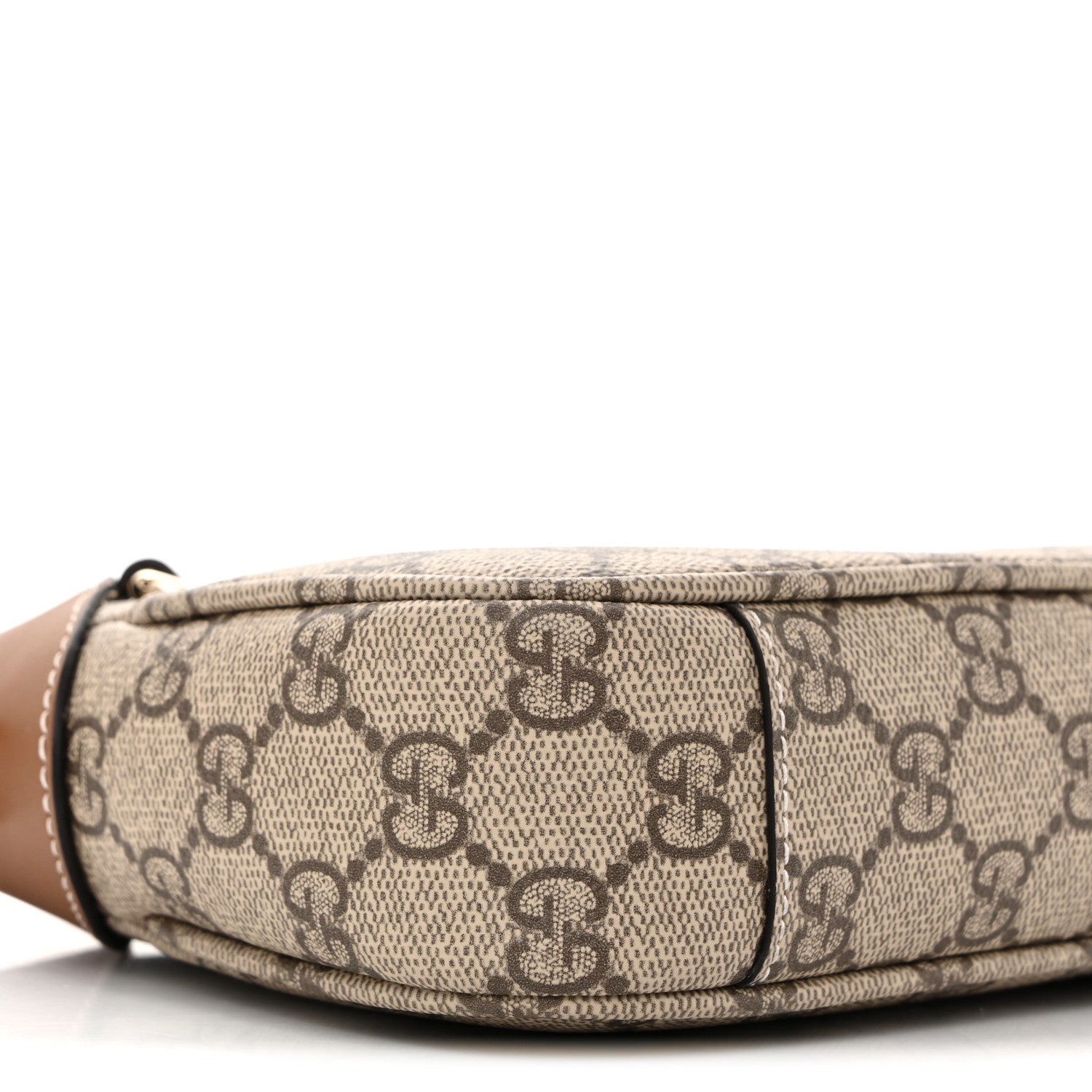 Gucci GG Supreme Monogram Textured Calfskin Small Emblem Shoulder Bag Beige Dark Brown