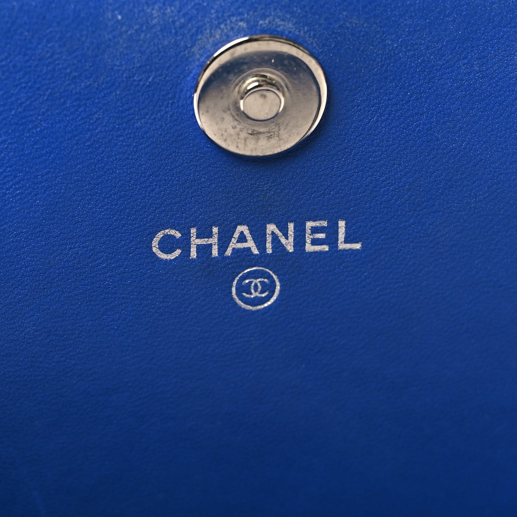 Chanel Lambskin Quilted Square Wallet On Chain WOC Blue