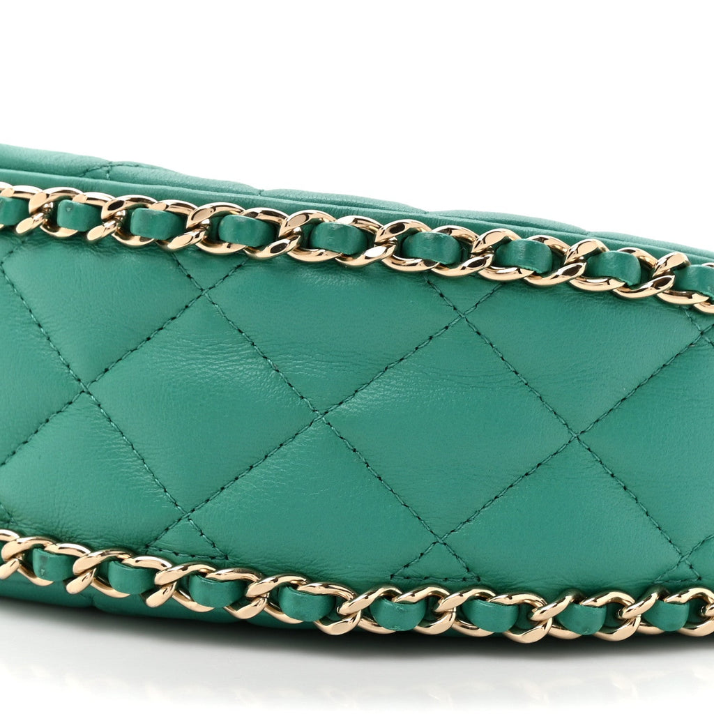 Chanel Lambskin Quilted Chain Around Hobo Green
