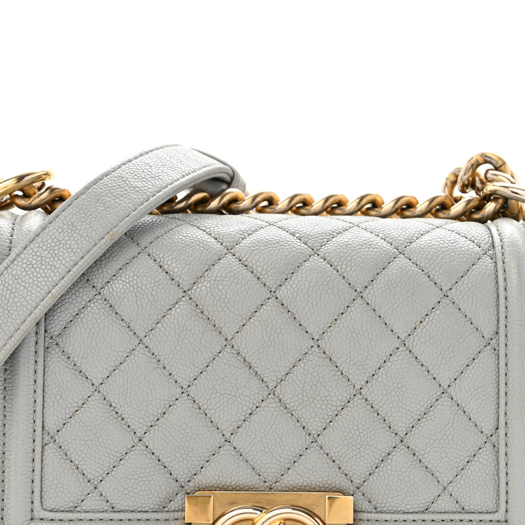 Chanel Caviar Quilted Small Boy Flap Light Grey