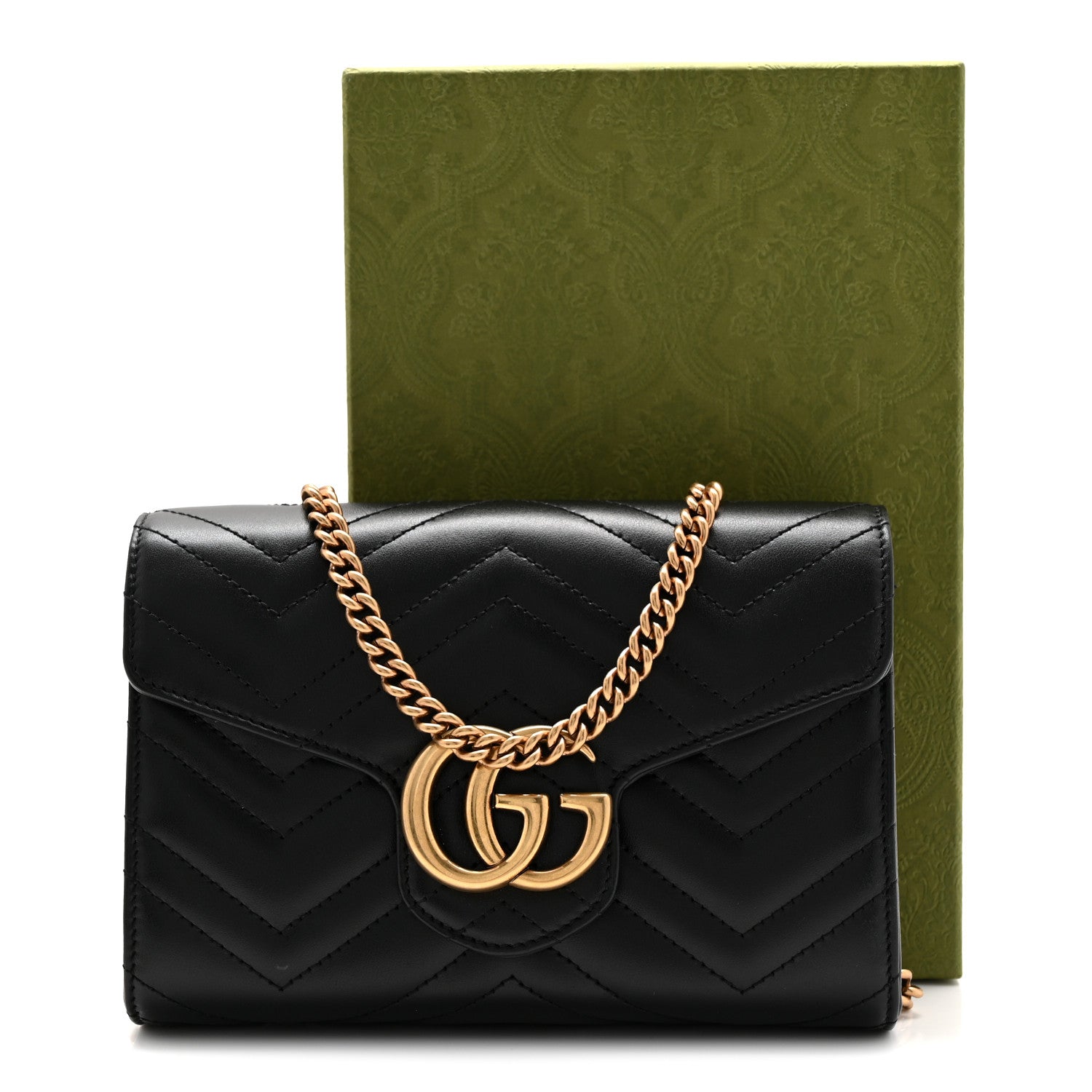 Gucci Calfskin Matelasse GG Marmont Chain Wallet Black