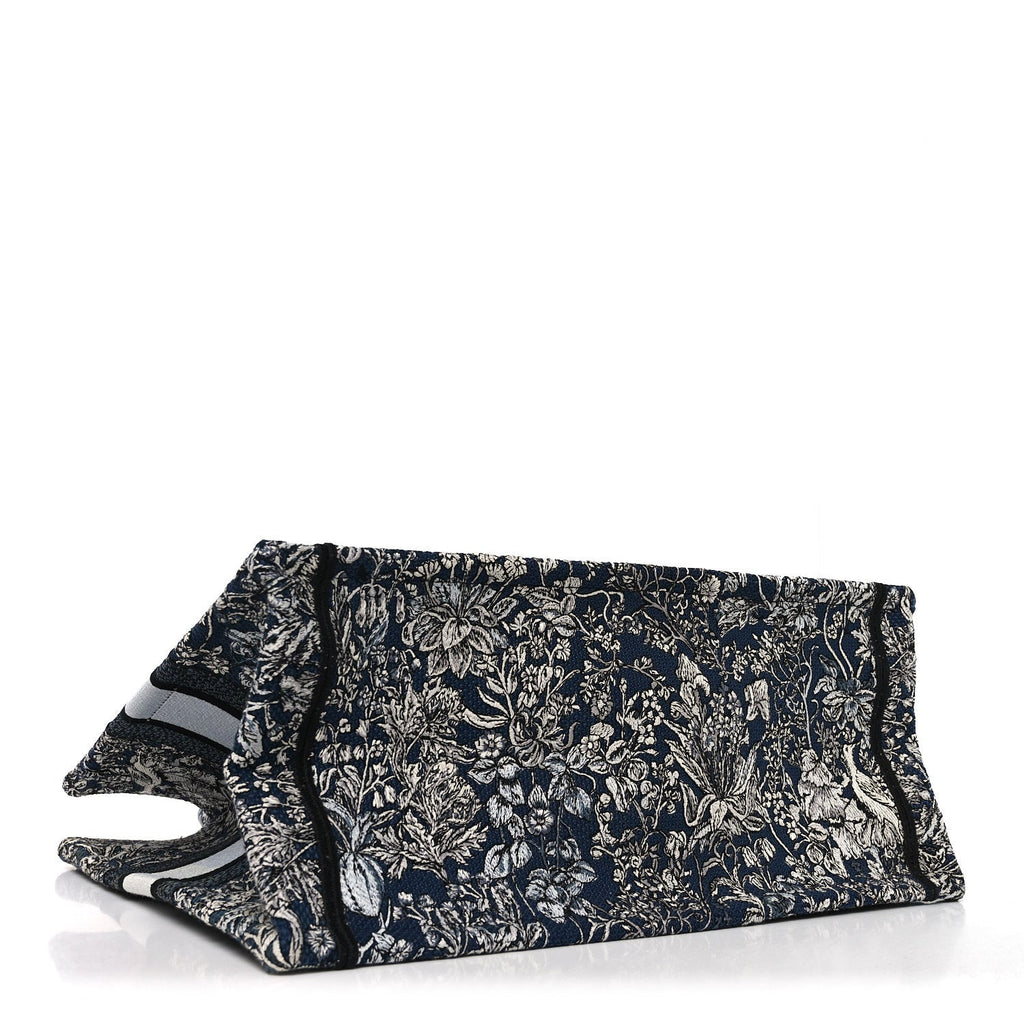 Christian Dior Canvas Embroidered Medium Around The World Book Tote Blue