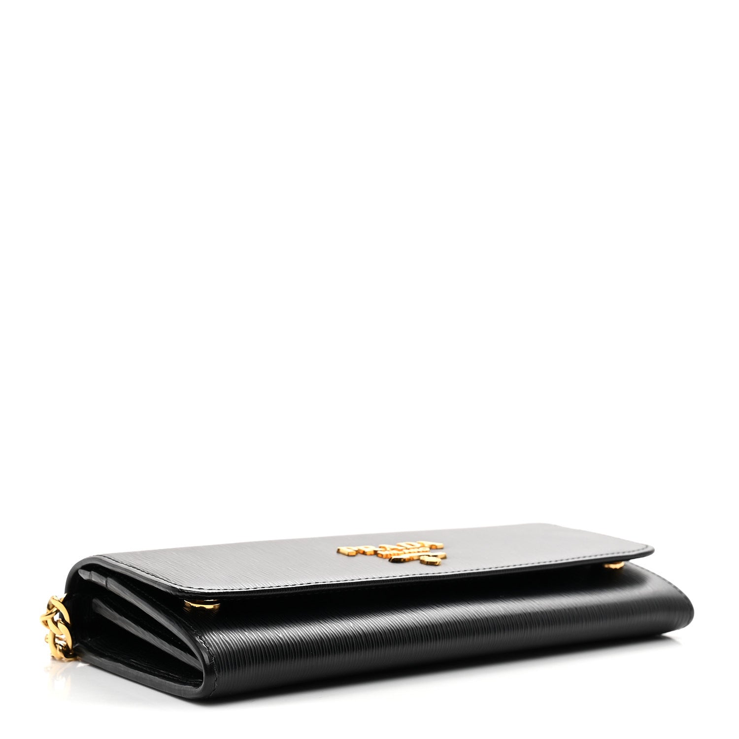 Prada Vitello Move Metal Oro Chain Wallet Black