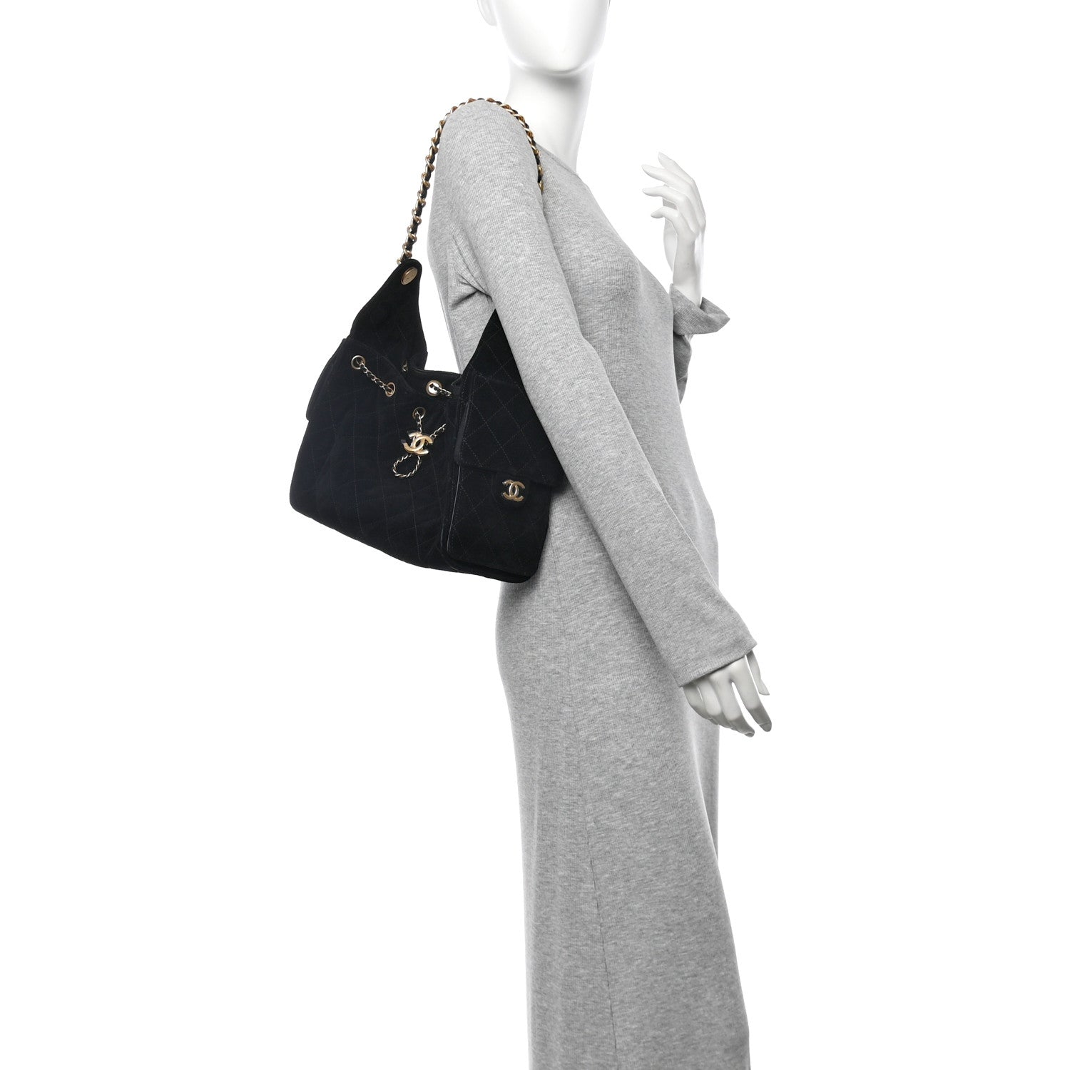 Chanel Suede Quilted Small Chanel 25 Handbag Black