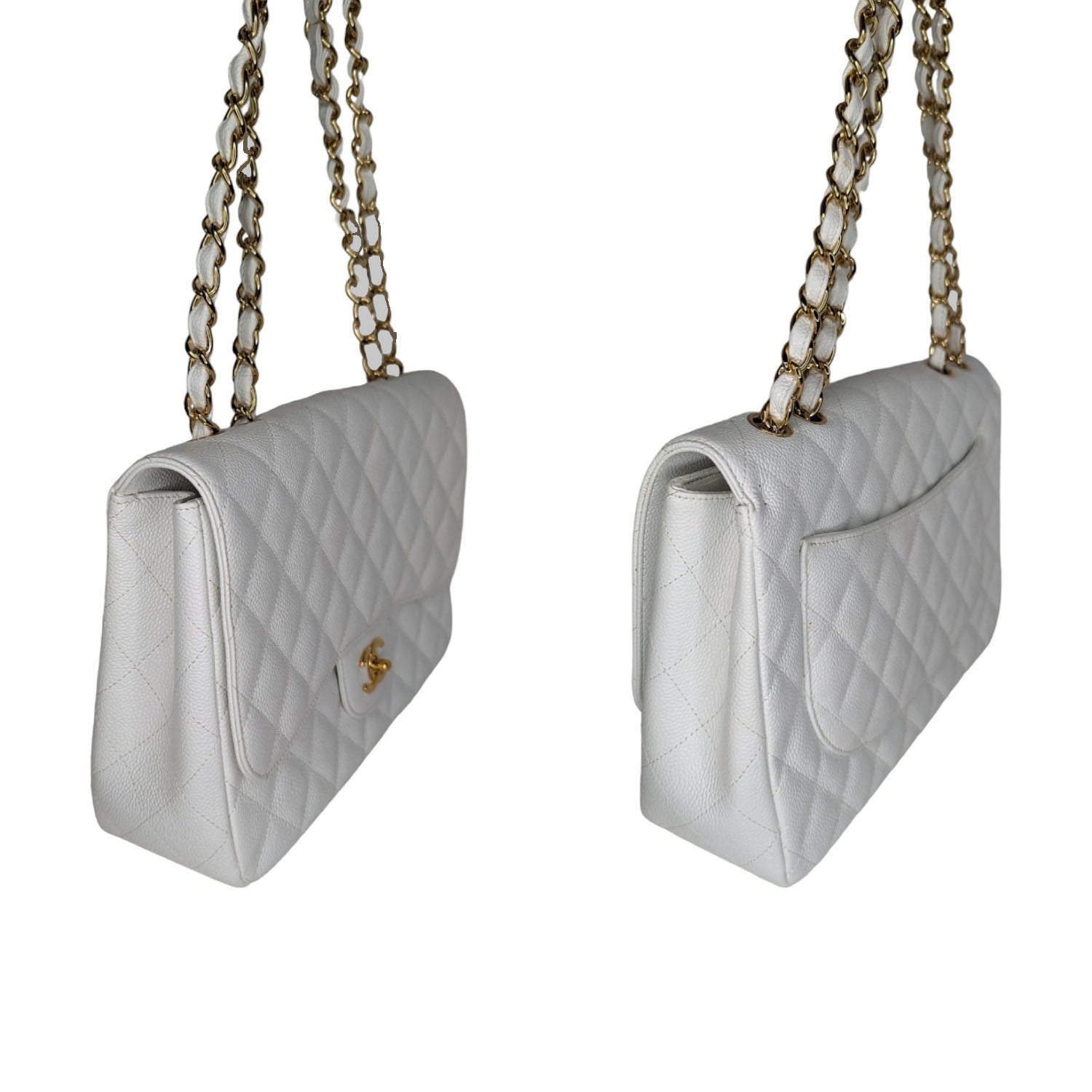 Chanel bags Vintage Classic Quilted Caviar Single White Jumbo Flap