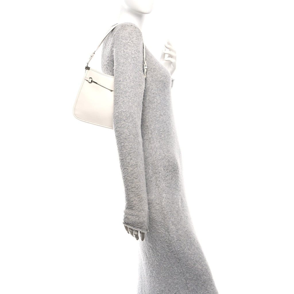 Gucci Calfskin Horsebit Slim Shoulder Bag White