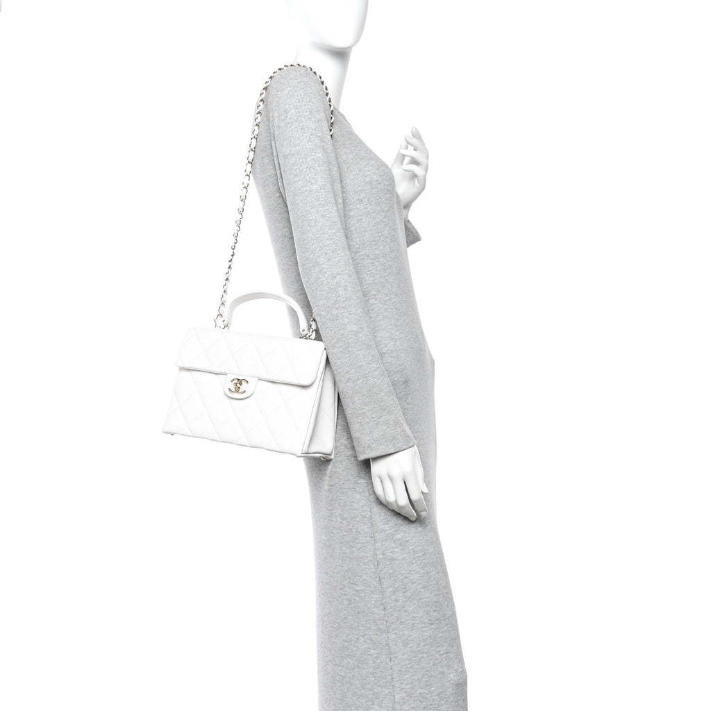 Chanel Caviar Quilted Medium Retro Twist Top Handle Flap White