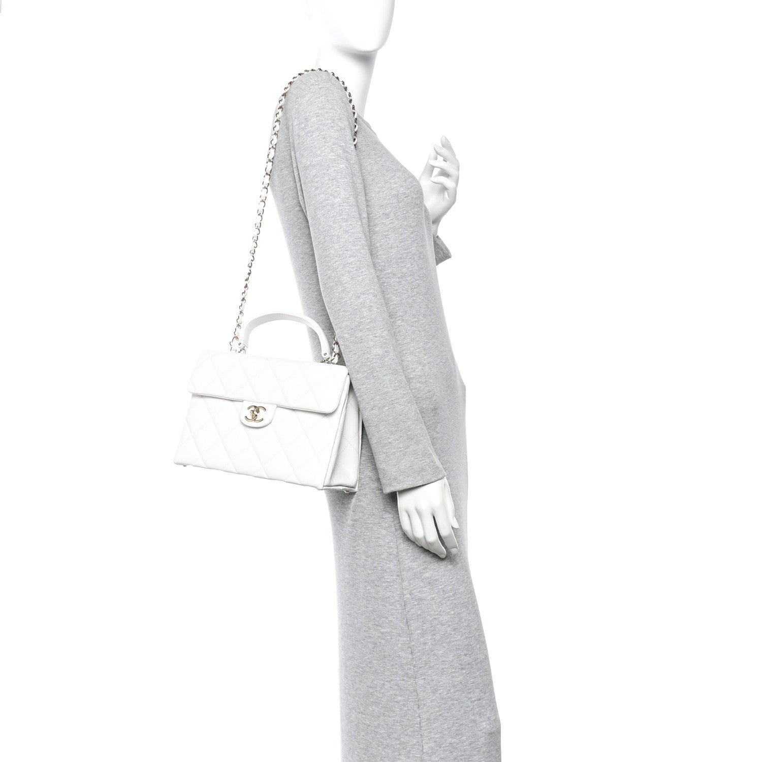Chanel Caviar Quilted Medium Retro Twist Top Handle Flap White