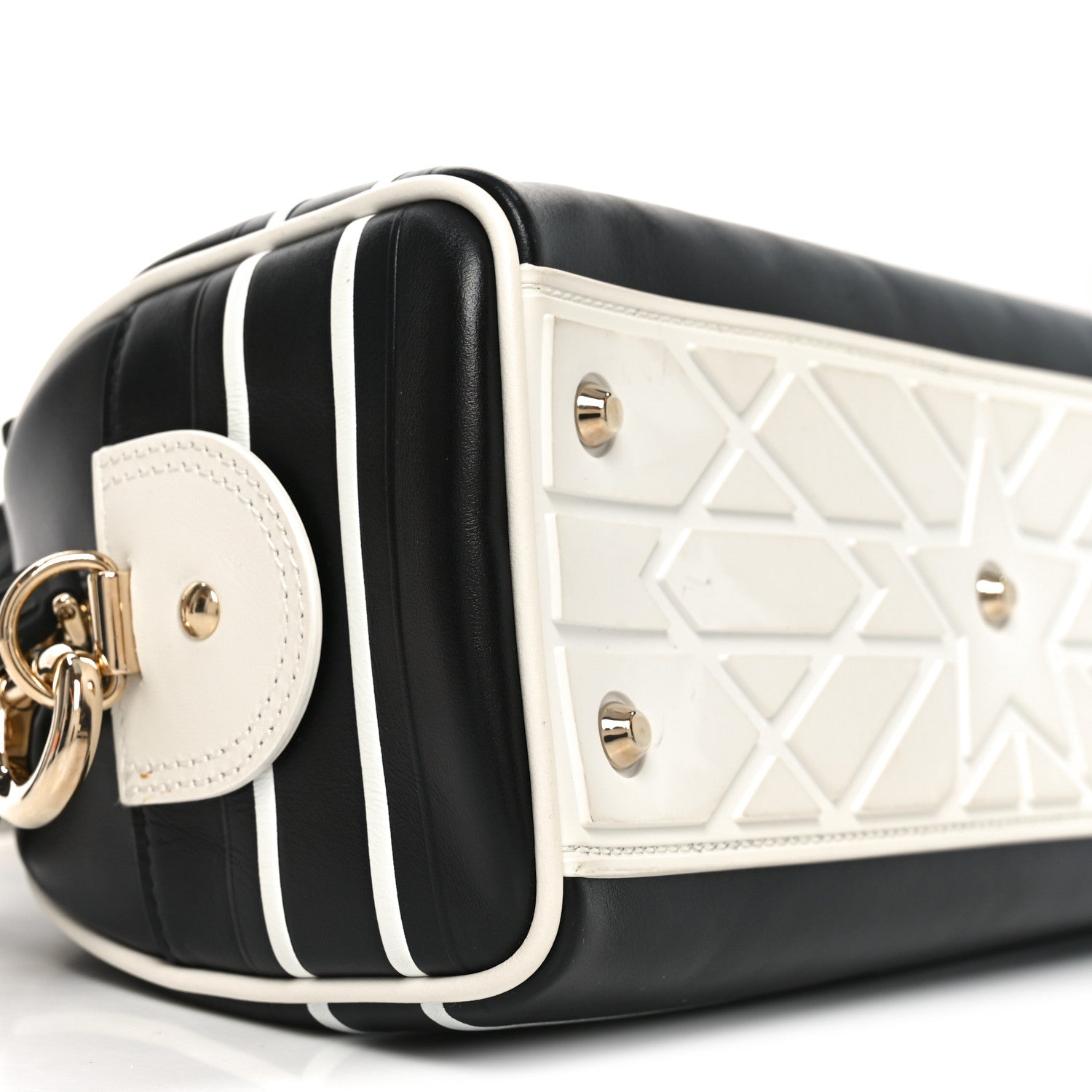 Christian Dior Calfskin Small Dior Vibe Zip Bowling Bag Black White