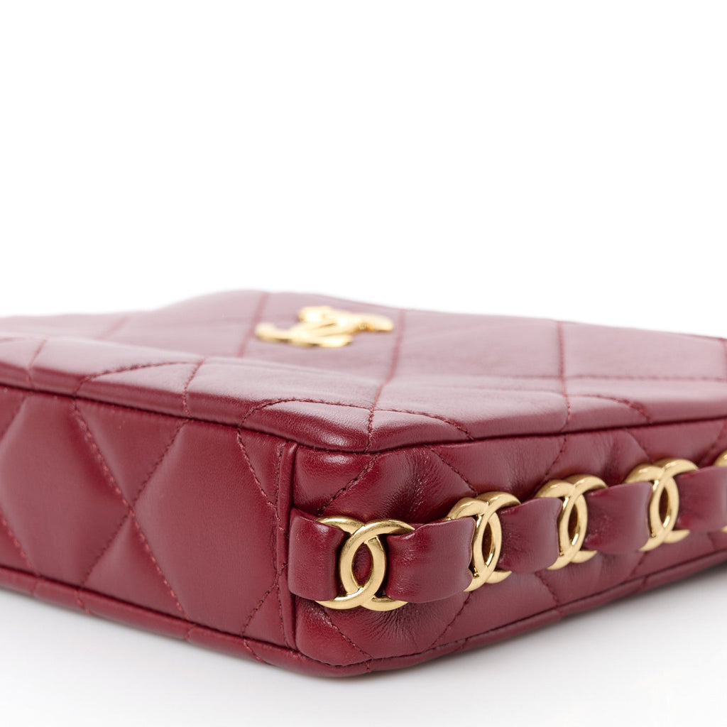 Chanel Lambskin Quilted Small CC Links Hobo Burgundy