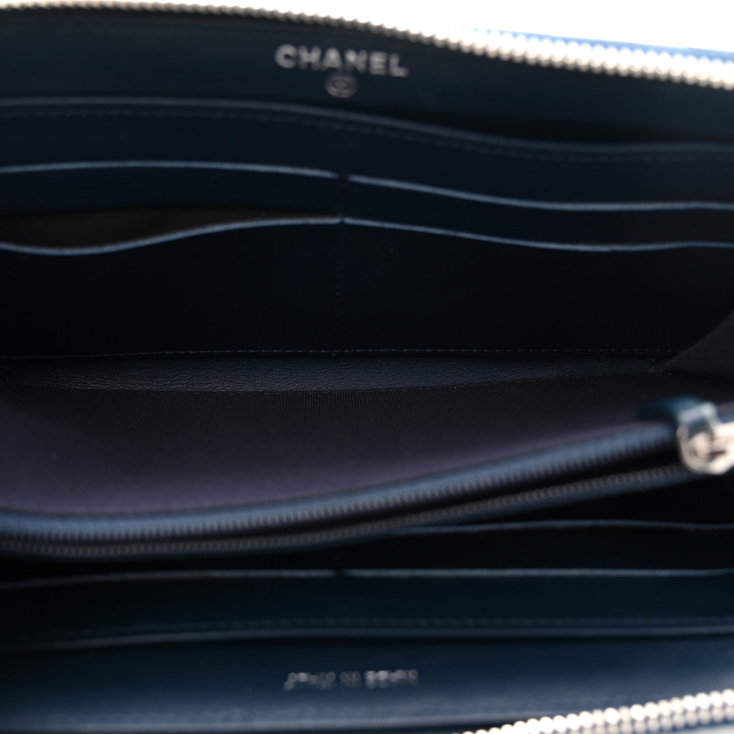 Patent Quilted Zip Around Wallet Dark Blue