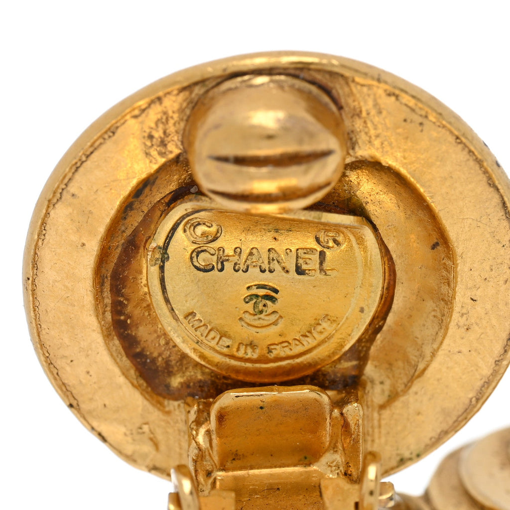 Metal CC Medallion Clip On Earrings Gold