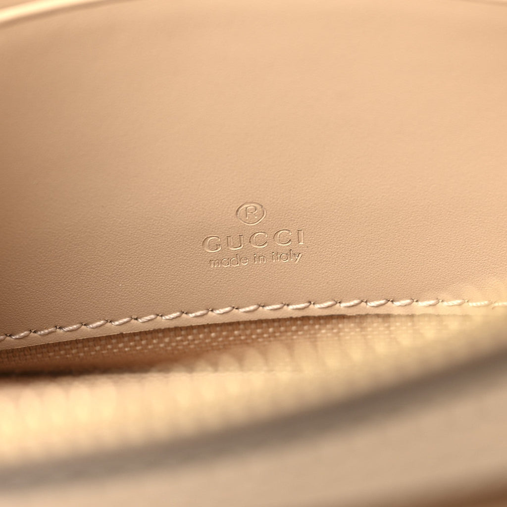 Gucci Calfskin GG Super Mini Debossed Chain Wallet Light Beige