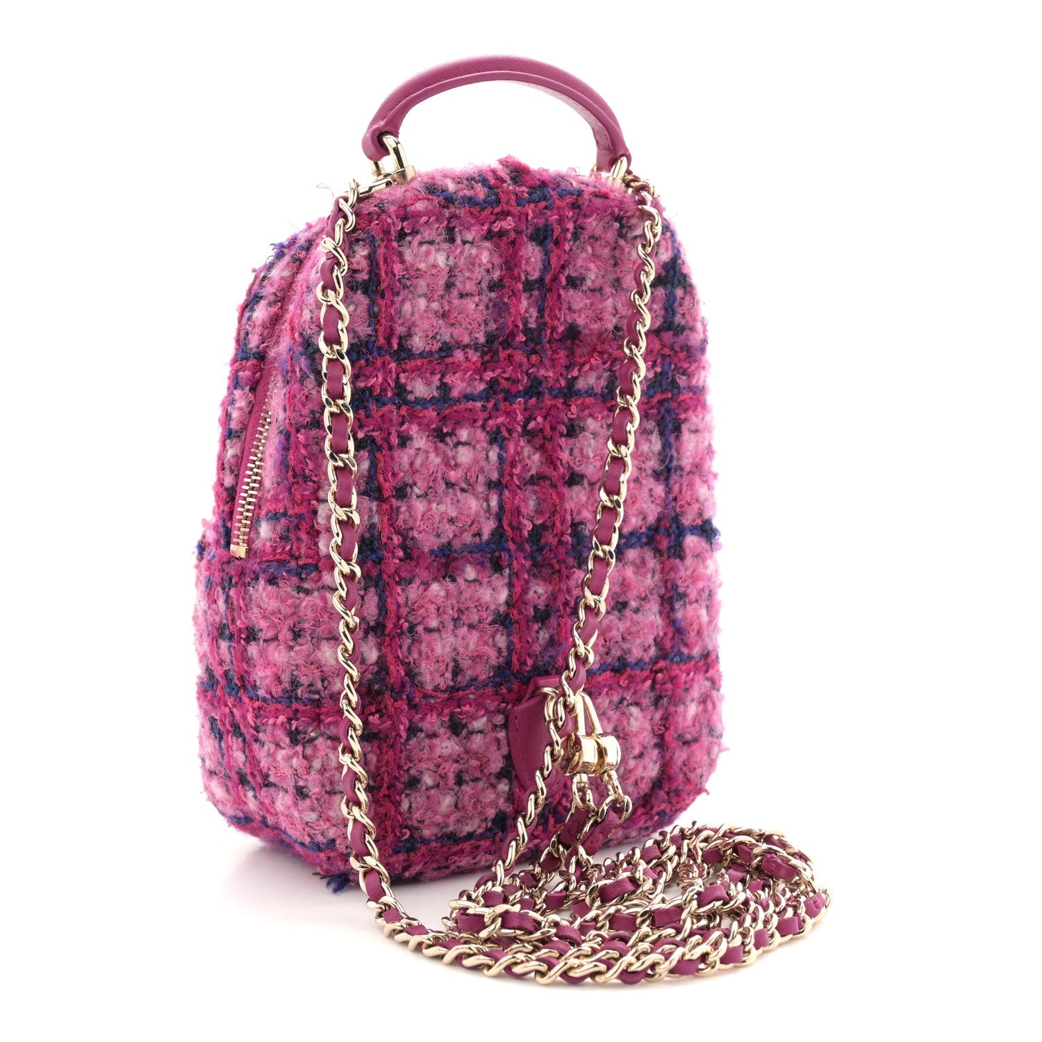 Chanel Tweed Quilted CC Mini Classic Backpack Fuchsia Navy