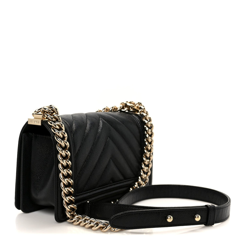 Chanel Caviar Chevron Quilted Small Boy Flap Black