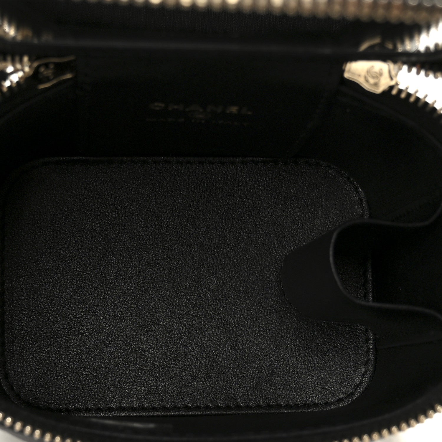 Chanel Lambskin Quilted Top Handle Mini Vanity Case With Chain Black