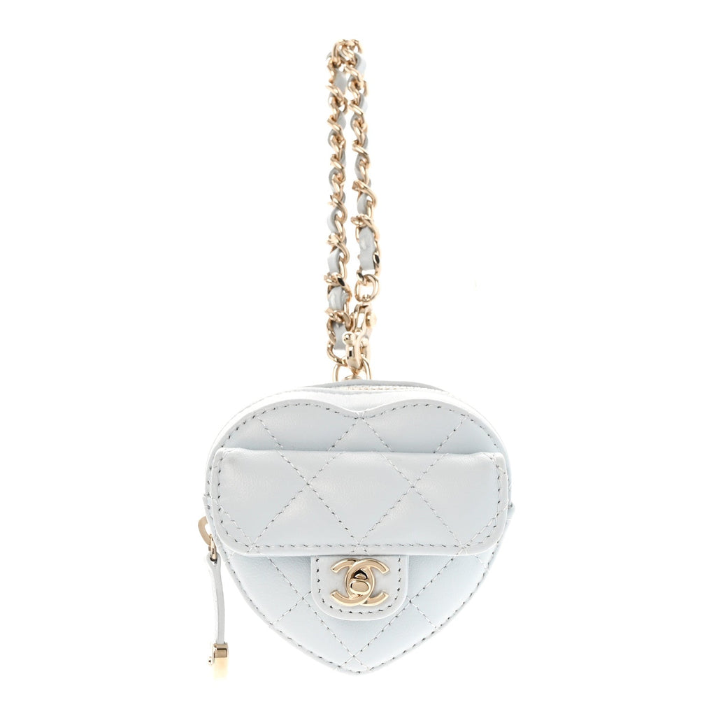 Chanel Lambskin Quilted CC Mini In Love Heart Bag Charm Light Blue