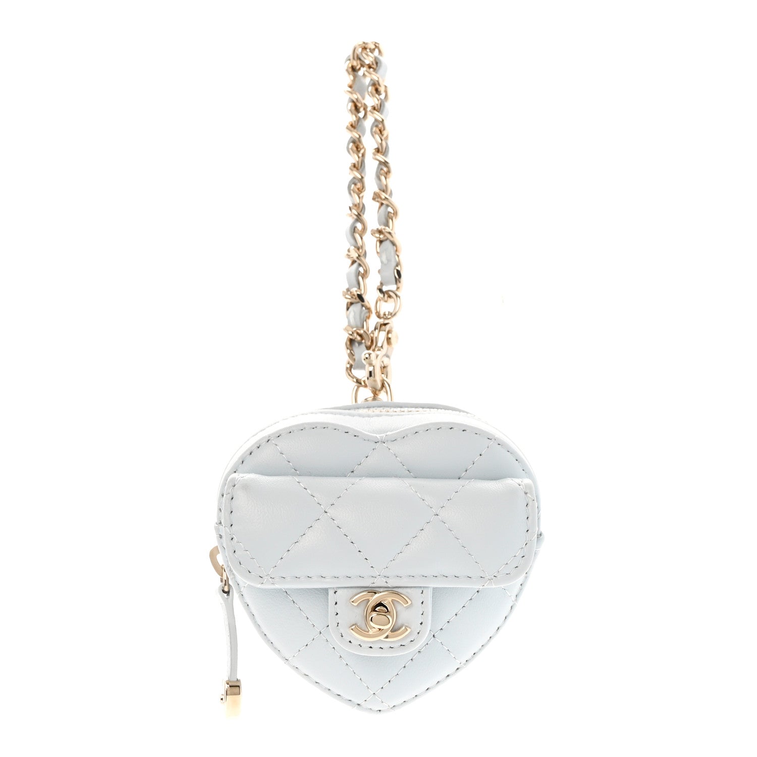 Chanel Lambskin Quilted CC Mini In Love Heart Bag Charm Light Blue