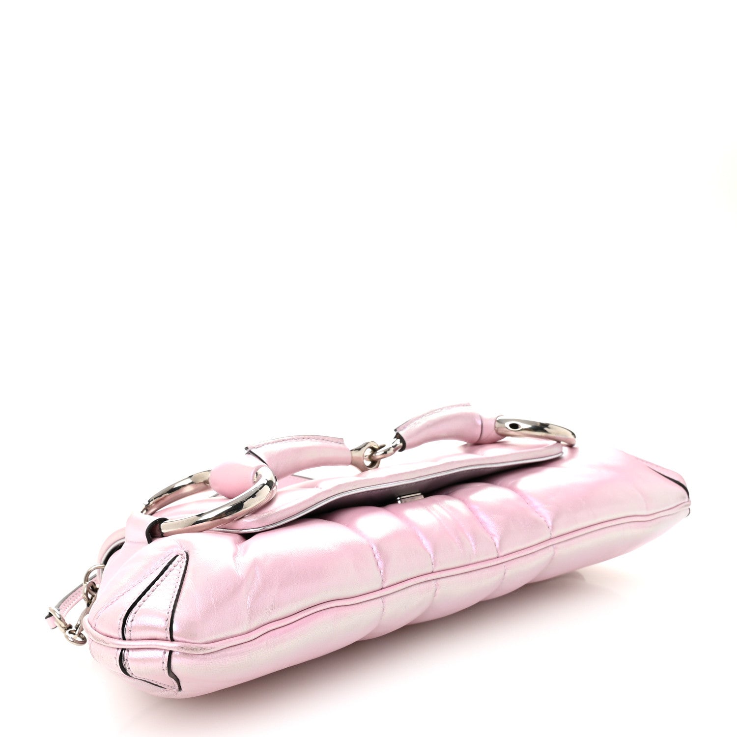 Gucci Iridescent Nappa Vertical Matelasse Medium Maxi Horsebit Chain Shoulder Bag Escape Pink