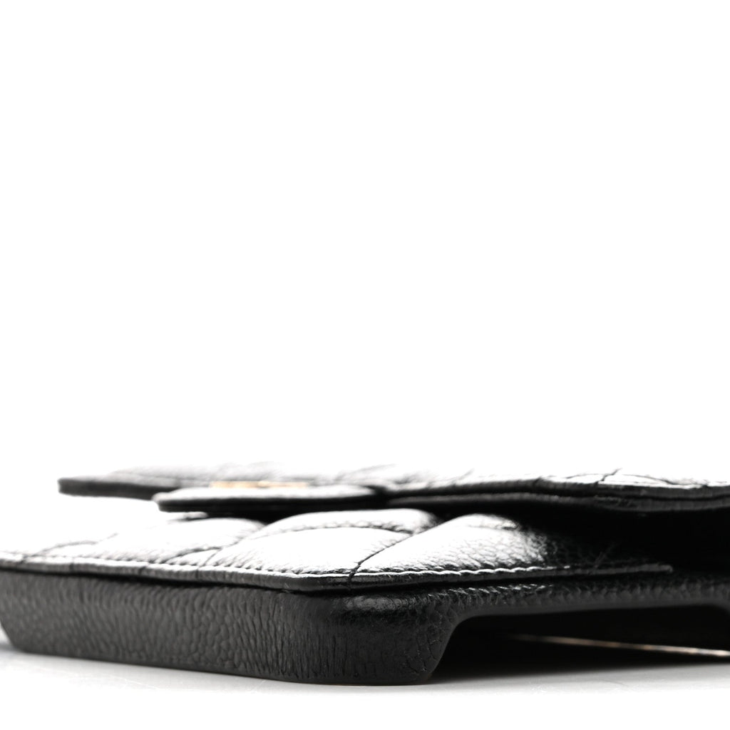 Caviar Quilted Pearl Crush iPhone XII Pro Max Holder With Chain Black