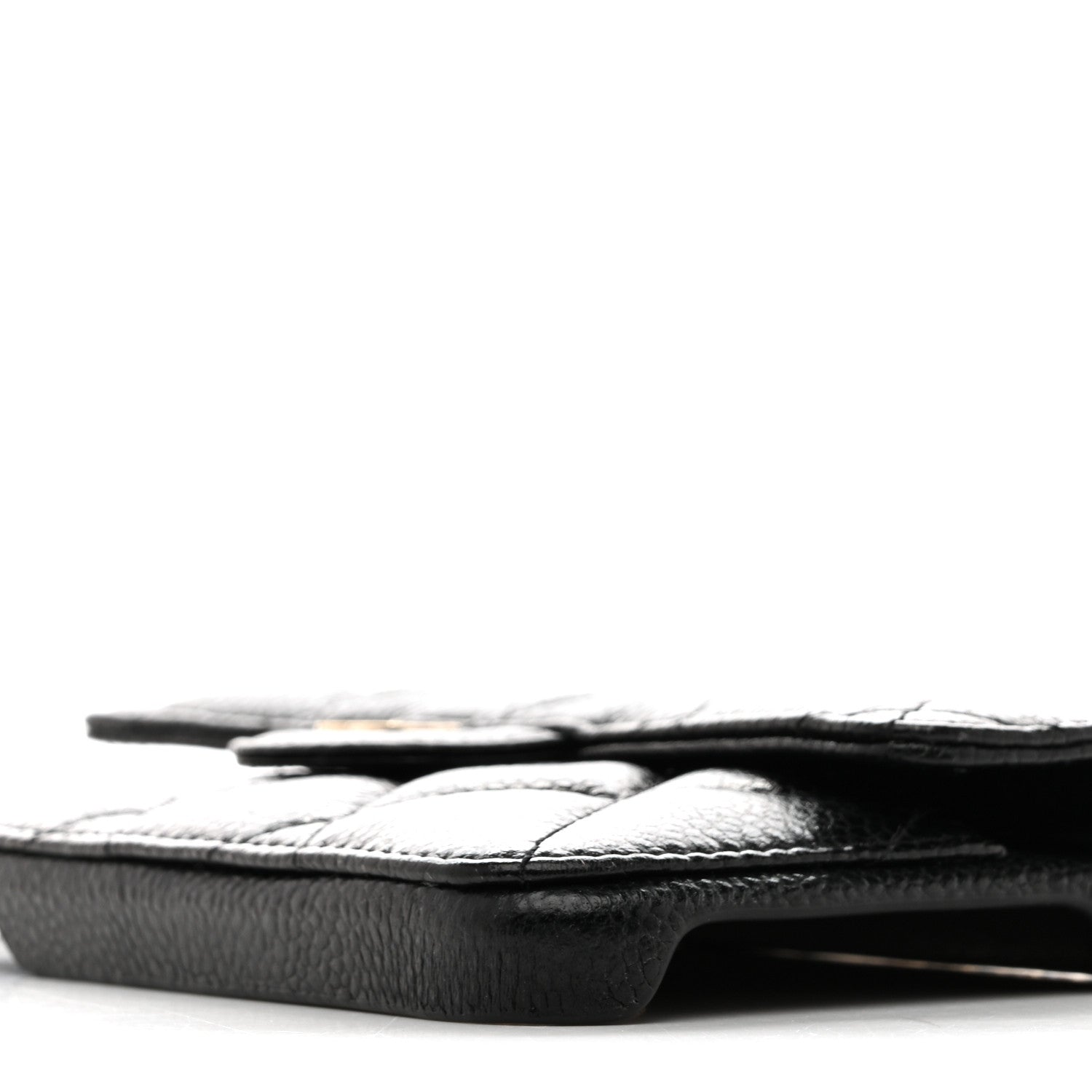 Caviar Quilted Pearl Crush iPhone XII Pro Max Holder With Chain Black