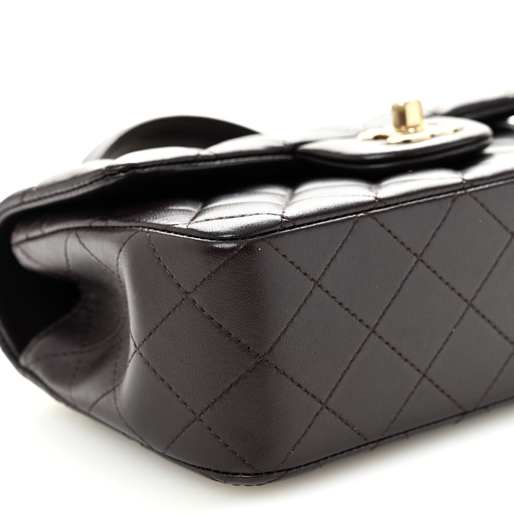 Chanel Lambskin Quilted Mini Top Handle Rectangular Flap Dark Purple