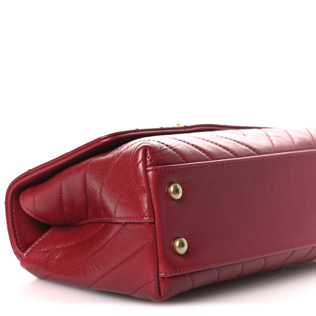 Chanel Aged Calfskin Chevron Quilted Mini Coco Handle Flap Red