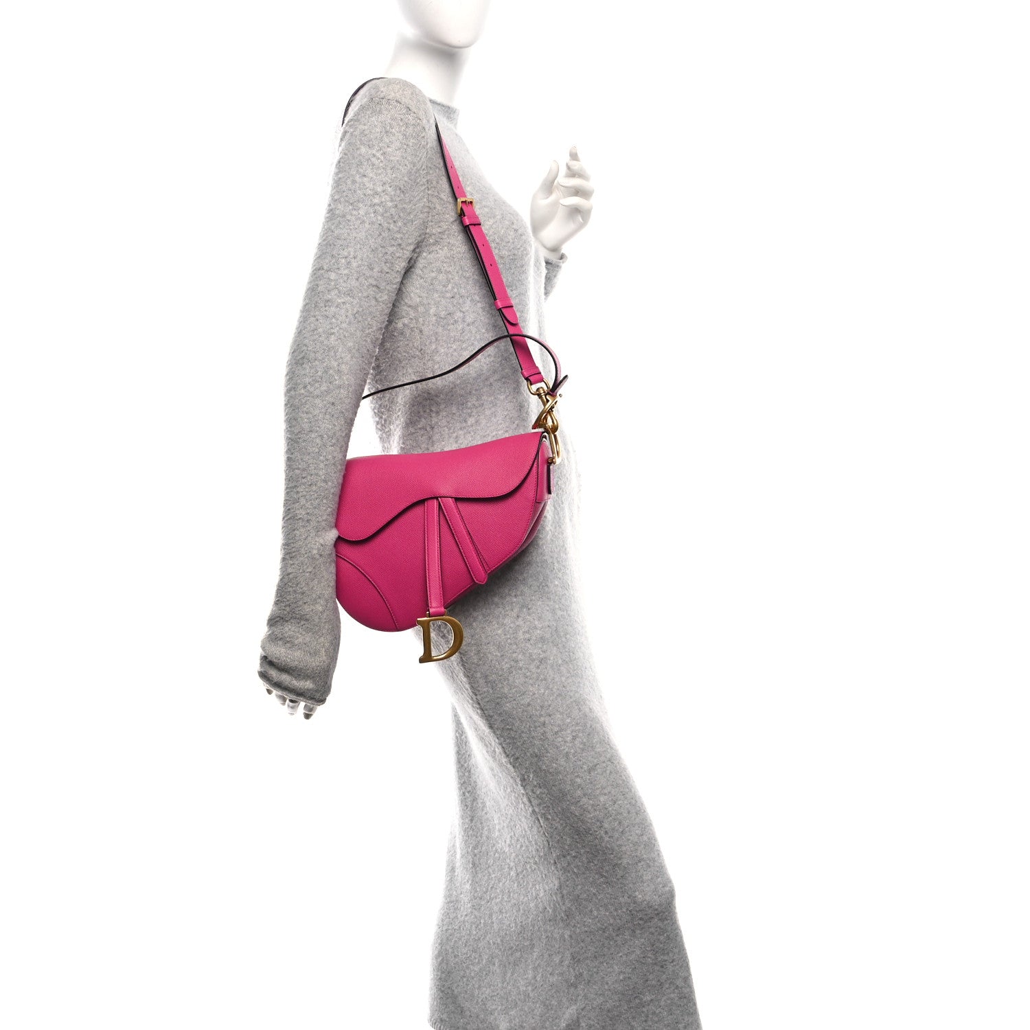 Christian Dior Grained Calfskin Saddle Bag With Strap Fuchsia