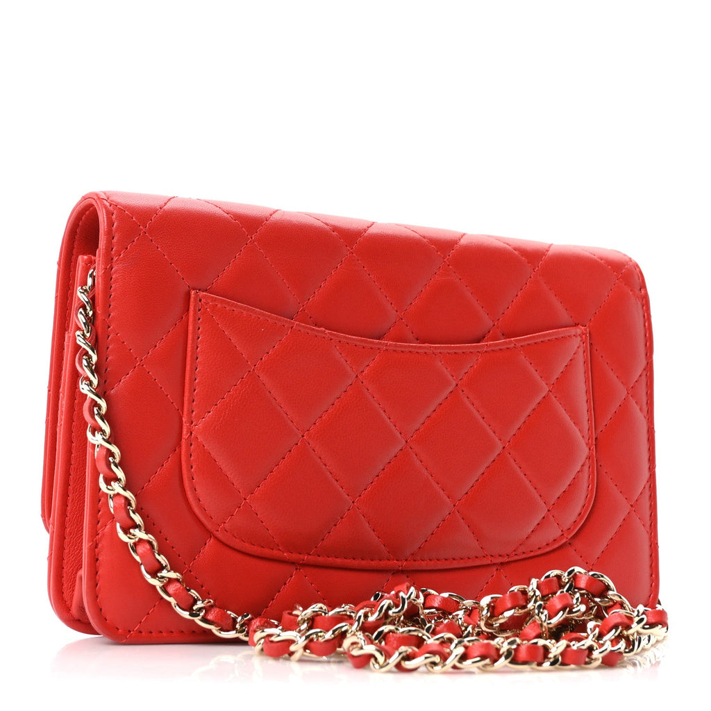 Chanel Lambskin Quilted Wallet On Chain WOC Red