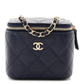 Chanel Caviar Quilted Mini Vanity Case With Chain Navy Blue