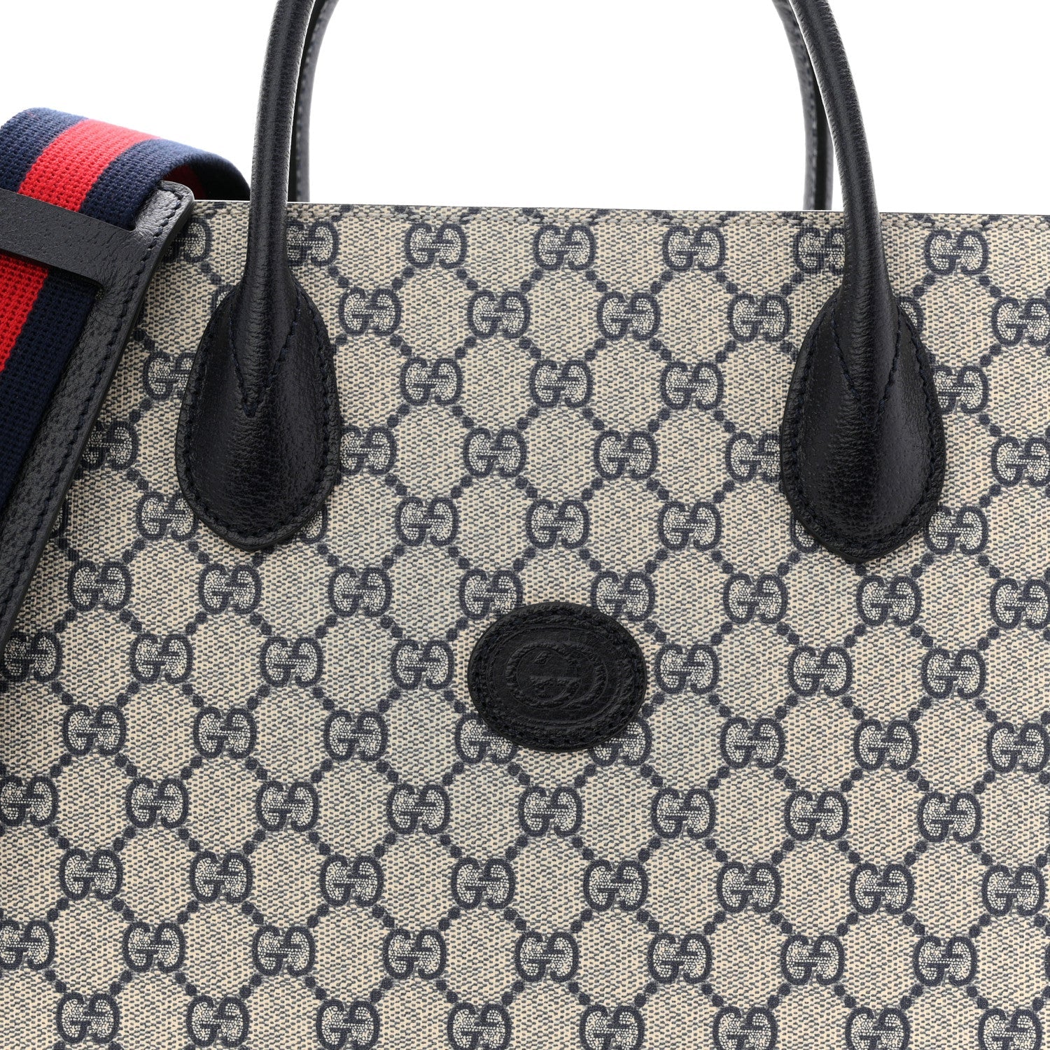 Gucci GG Supreme Monogram Azalea Calfskin Medium Retro Interlocking G Tote Bag Beige Blue