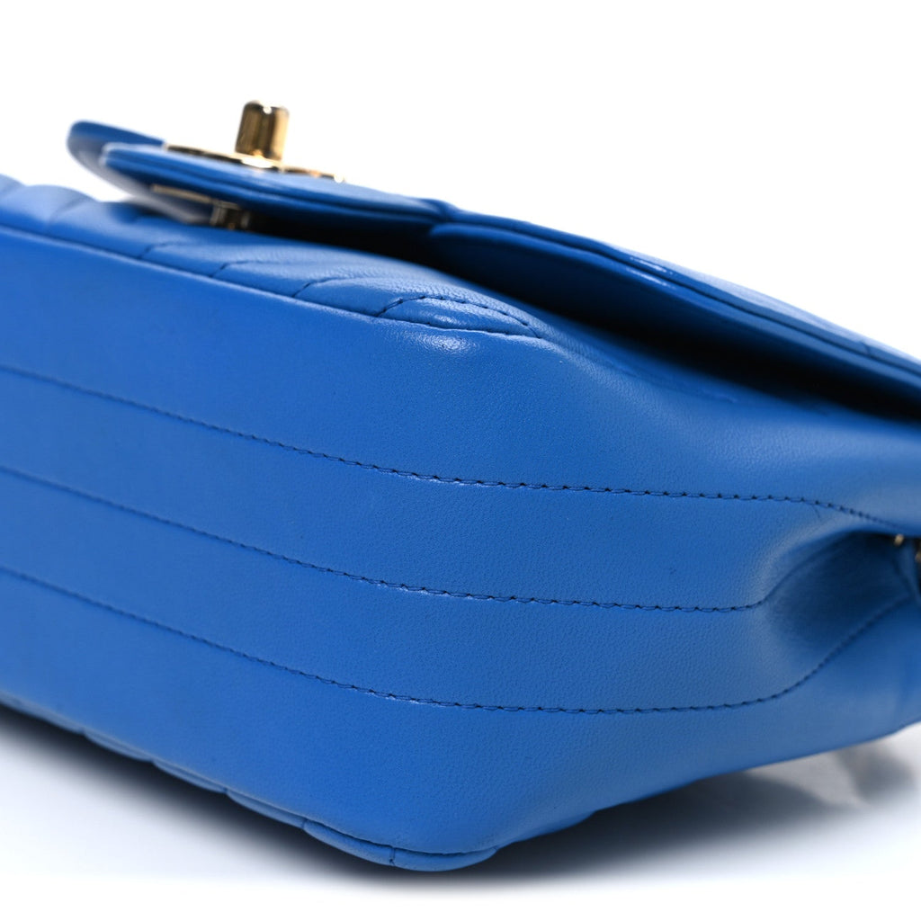 Chanel Lambskin Chevron Quilted Mini Square Flap Blue