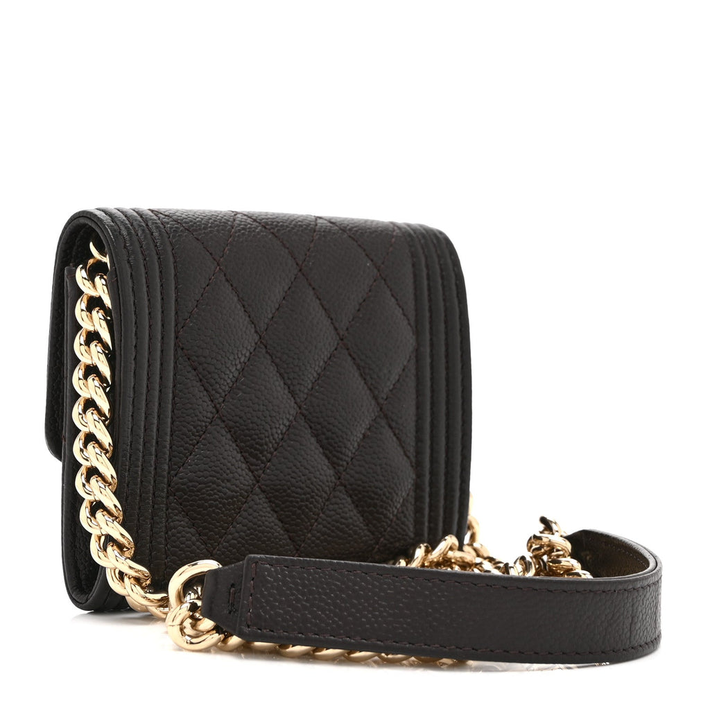 Chanel Caviar Quilted Boy Card Holder On Chain Black