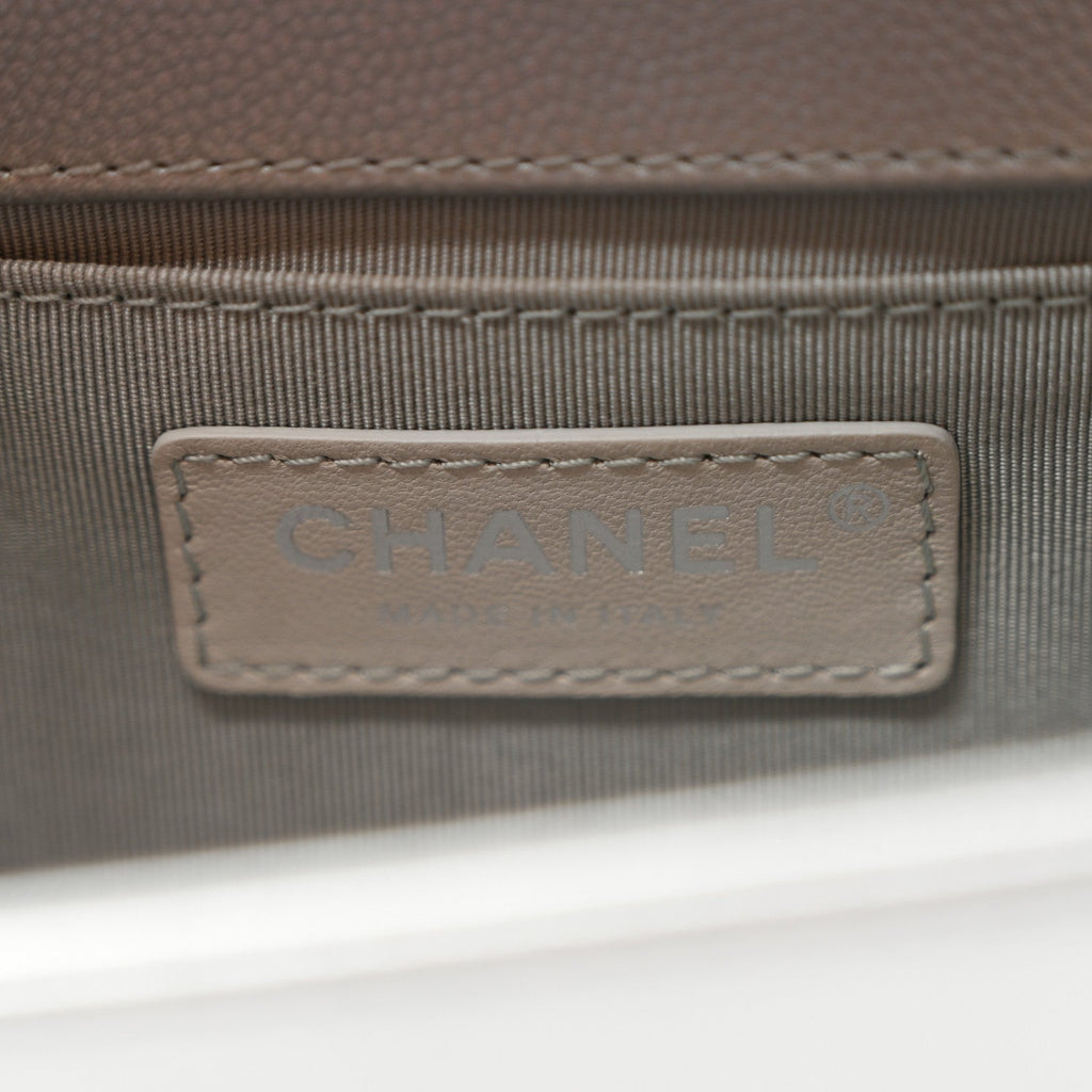 Chanel Metallic Caviar Chevron Quilted Medium Boy Flap Silver